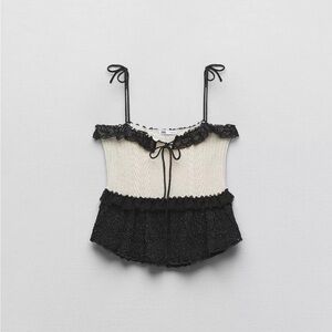 Zara Elegant Black and White Lace Trim Top